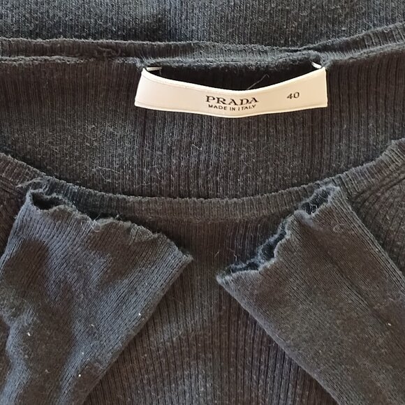 VTG PRADA Crew Neck Ribbed Knit Thin Classic Solid Blue Long Sleeve Top Shirt - Picture 4 of 6